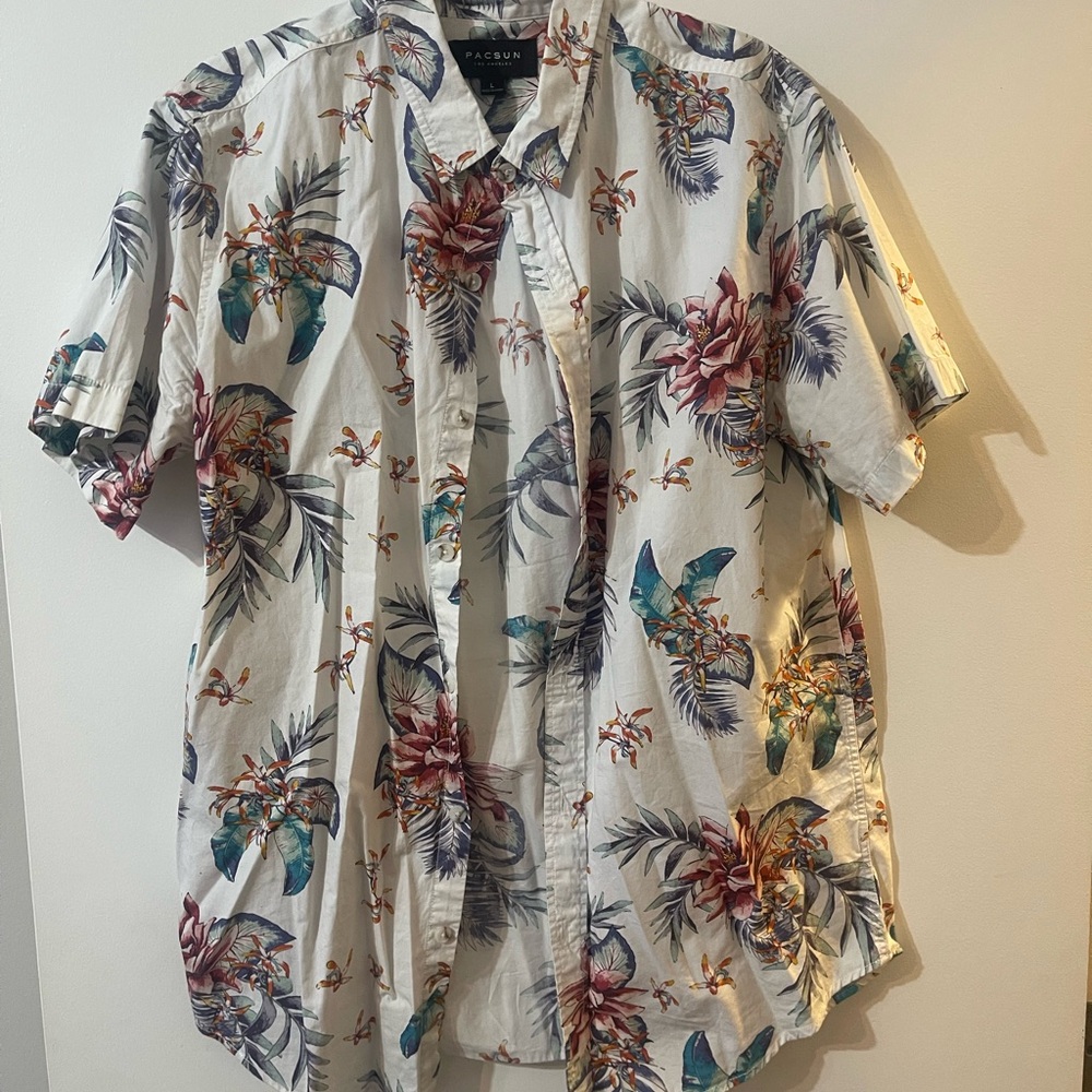 PacSun Men's Tropical Floral Button Down Shirt - White